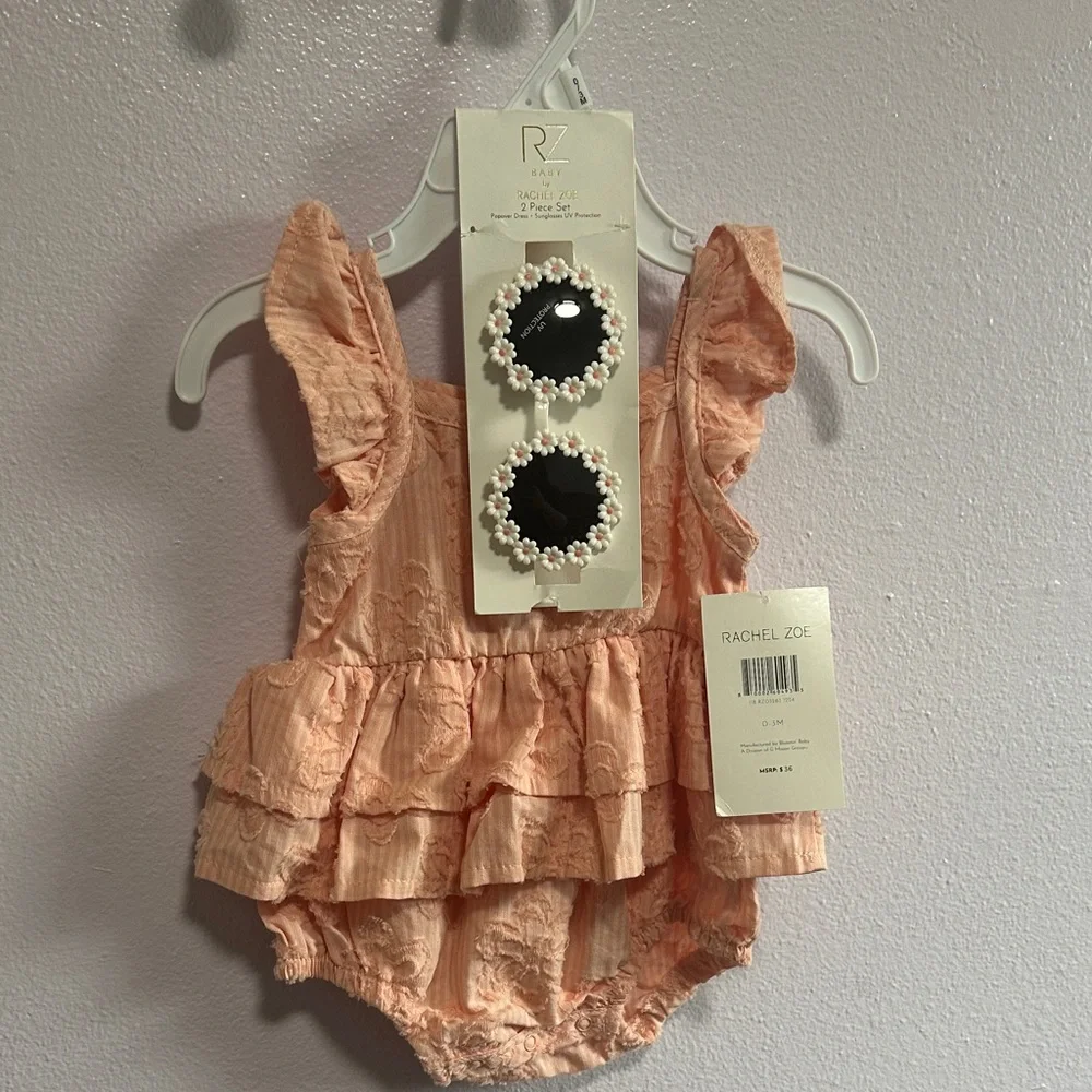 Rachel Zoe Peach Ruffled Baby Romper with Sunglasses - Picture 1 of 7